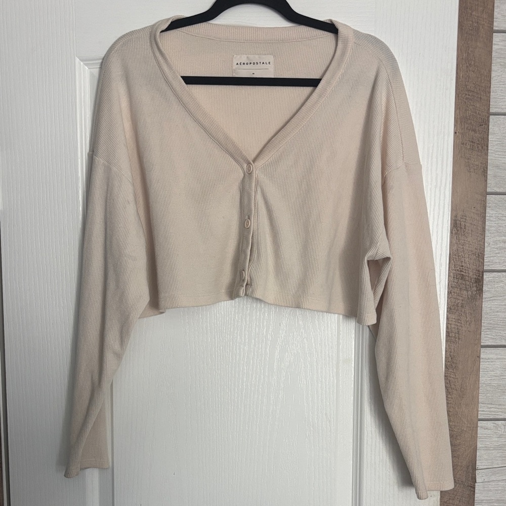 Cream Aeropostale Button-Up Cropped Cardigan